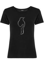 Czarny T-shirt damski z aplikacją TSHDT-0069-99(W21)-02