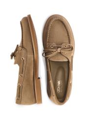 Skórzane mokasyny damskie w kolorze chłodnego beżu BUTYD-1240-1K(W26), widok produktu z góry na białym tle.