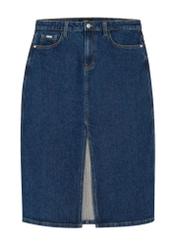 Jeansowa spódnica midi SPCDT-0119-7H(W26), widok produktu z przodu na białym tle.