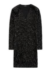 Czarna cekinowa sukienka SUKDT-0254-99(Z25), widok produktu od przodu na białym tle.