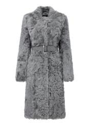 Gray long women's fur coat with belt FUTDF-0106-1671(Z24)-05