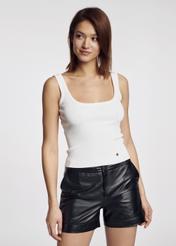 Women's black leather shorts SPODS-0007-5477(W23)-01