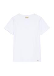 Kremowy T-shirt damski w serek TSHDT-0118B-0B(Z26), widok produktu z przodu na białym tle.