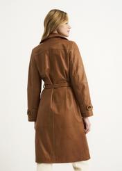 Skórzany płaszcz damski z paskiem KURDS-0357-1228(Z23)