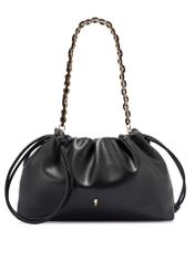 Czarna torebka typu worek TOREC-1215-99(W26) - widok produktu z przodu, na białym tle.