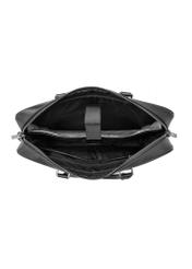 Czarna skórzana torba na laptopa TORMS-0494-99(W26) - widok produktu z góry, na białym tle. 