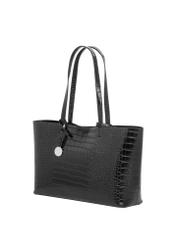 Czarna torebka damska croco TOREC-1258-9G(Z26), widok produktu skosem na białym tle.