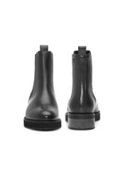 Czarne skórzane sztyblety damskie BUTYD-1196-99(Z25), widok produktu z przodu i tyłu na białym tle.