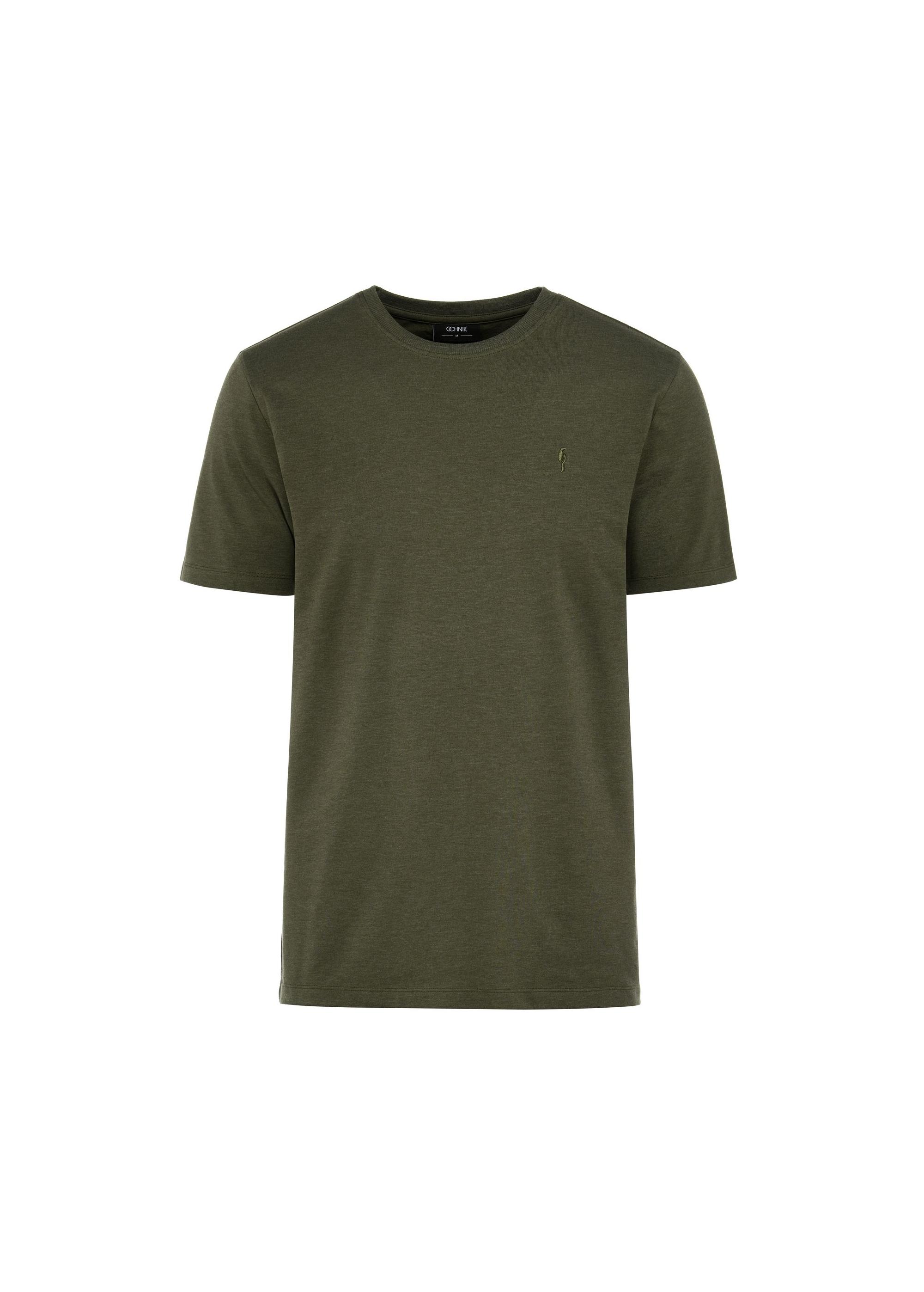 Bawełniany T-shirt męski w kolorze khaki TSHMT-0120-55(W25)-01