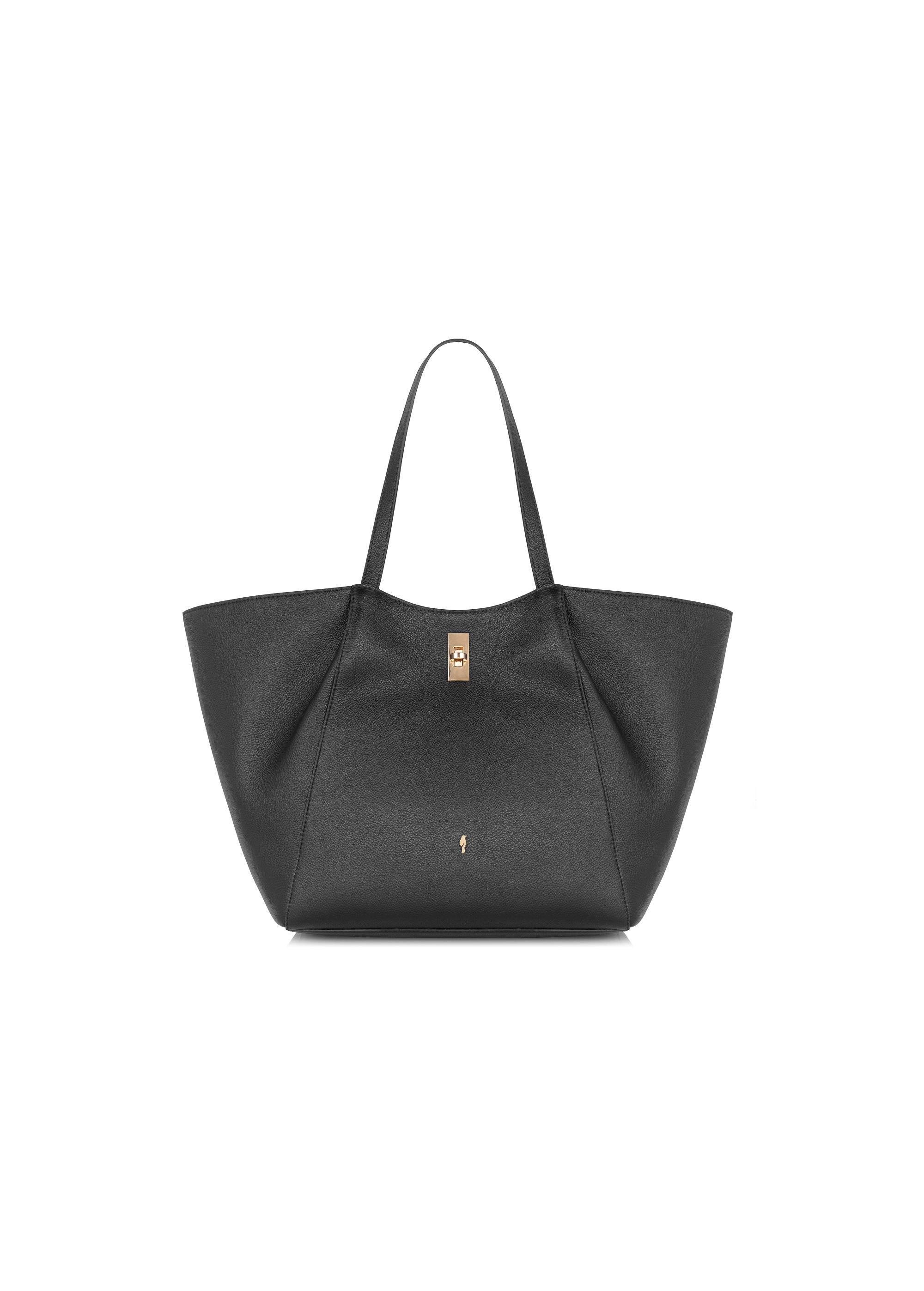Skórzana czarna torebka shopper damska TORES-1000-99(W24)-01