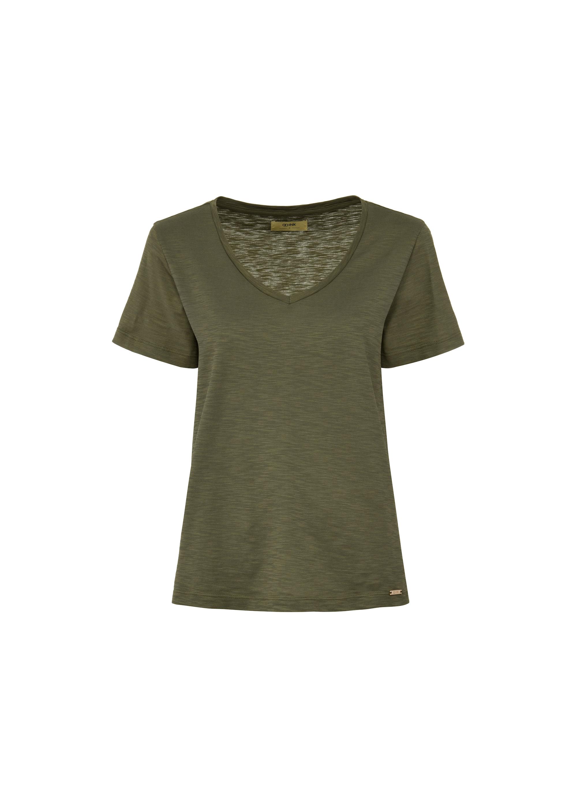 Bawełniany T-shirt damski khaki TSHDT-0135-55(W25)-04