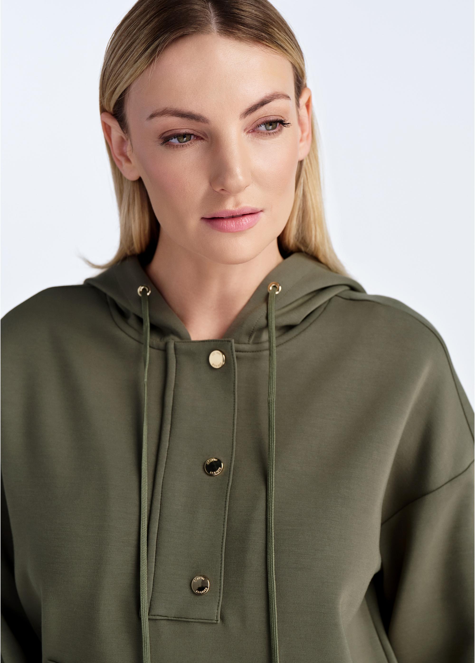 Bluza damska khaki z kapturem BLZDT-0111-55(W25)-03