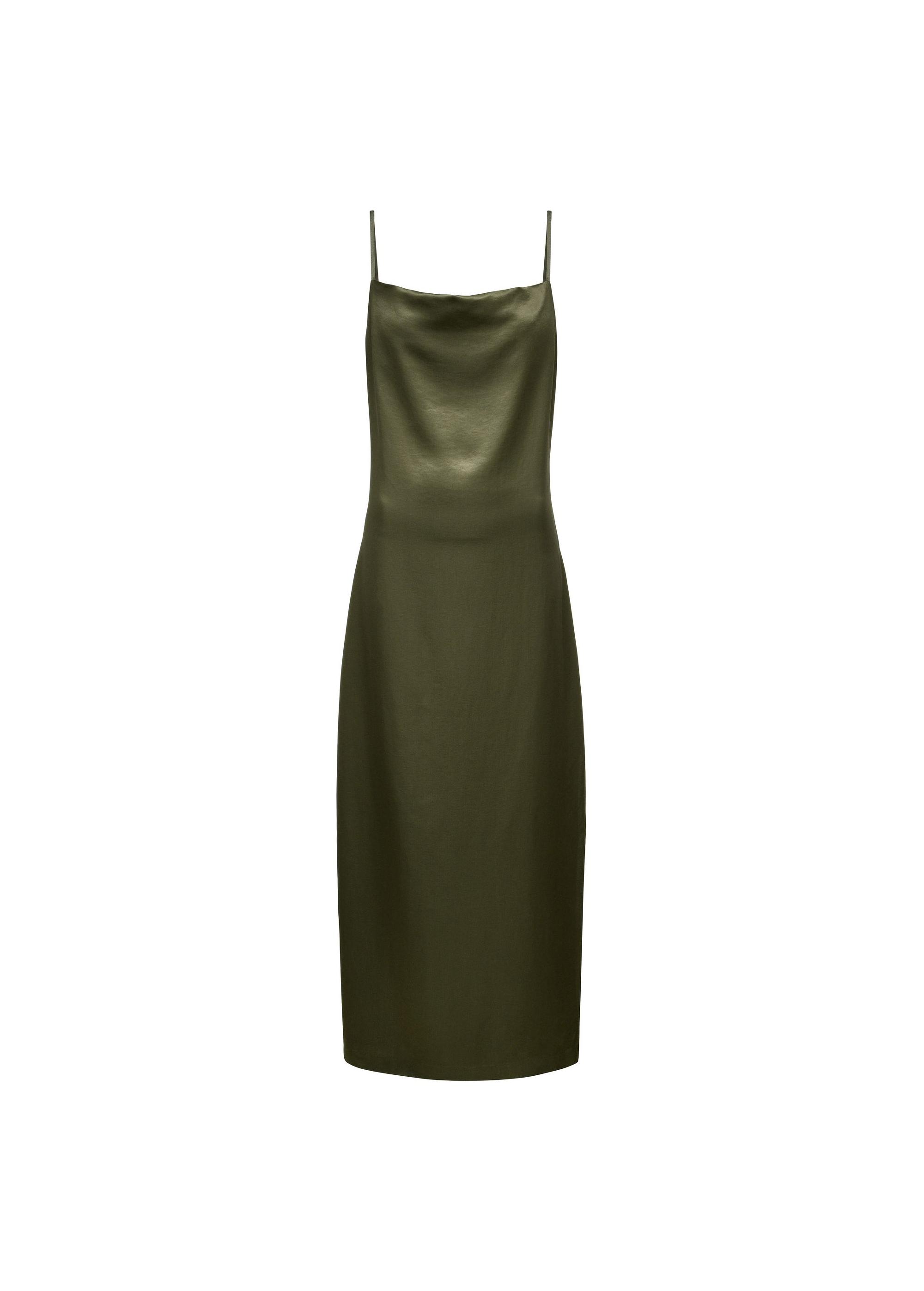 Sukienka khaki z satynowego materiału SUKDT-0218-55(W25)-01