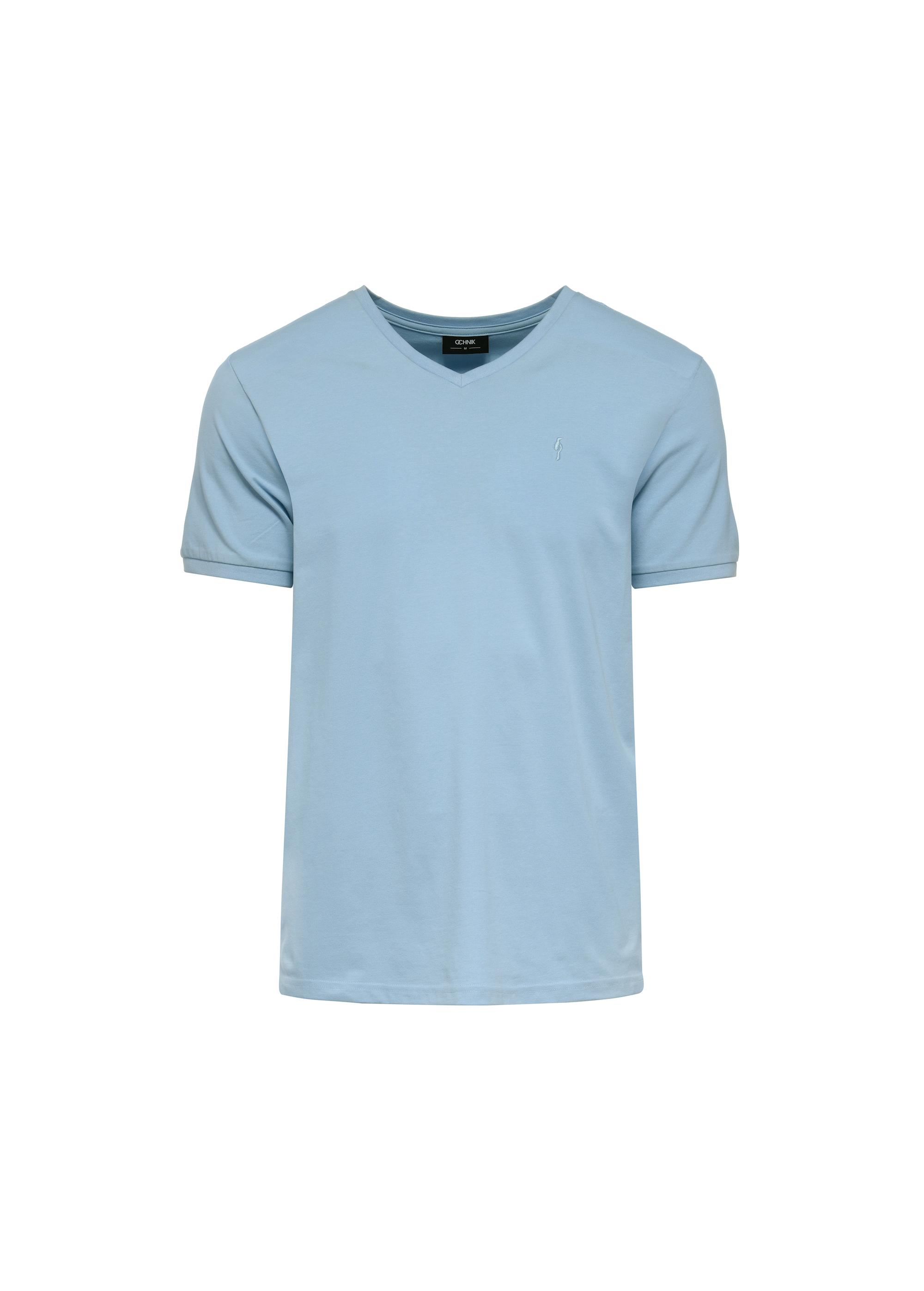 Błękitny basic T-shirt męski z logo TSHMT-0088-60(W25)