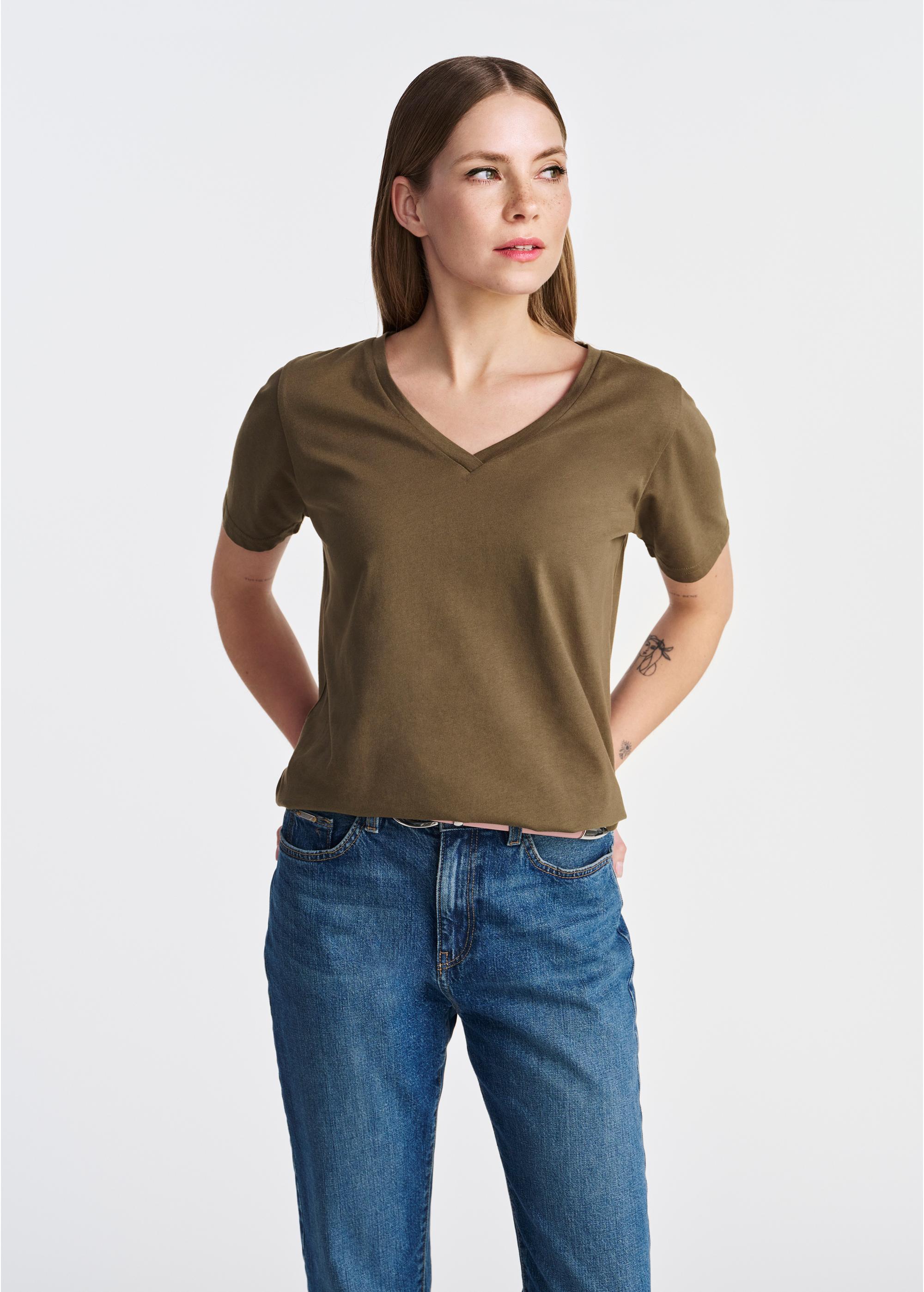 Khaki t-shirt damski basic TSHDT-0120-54(W25)-02