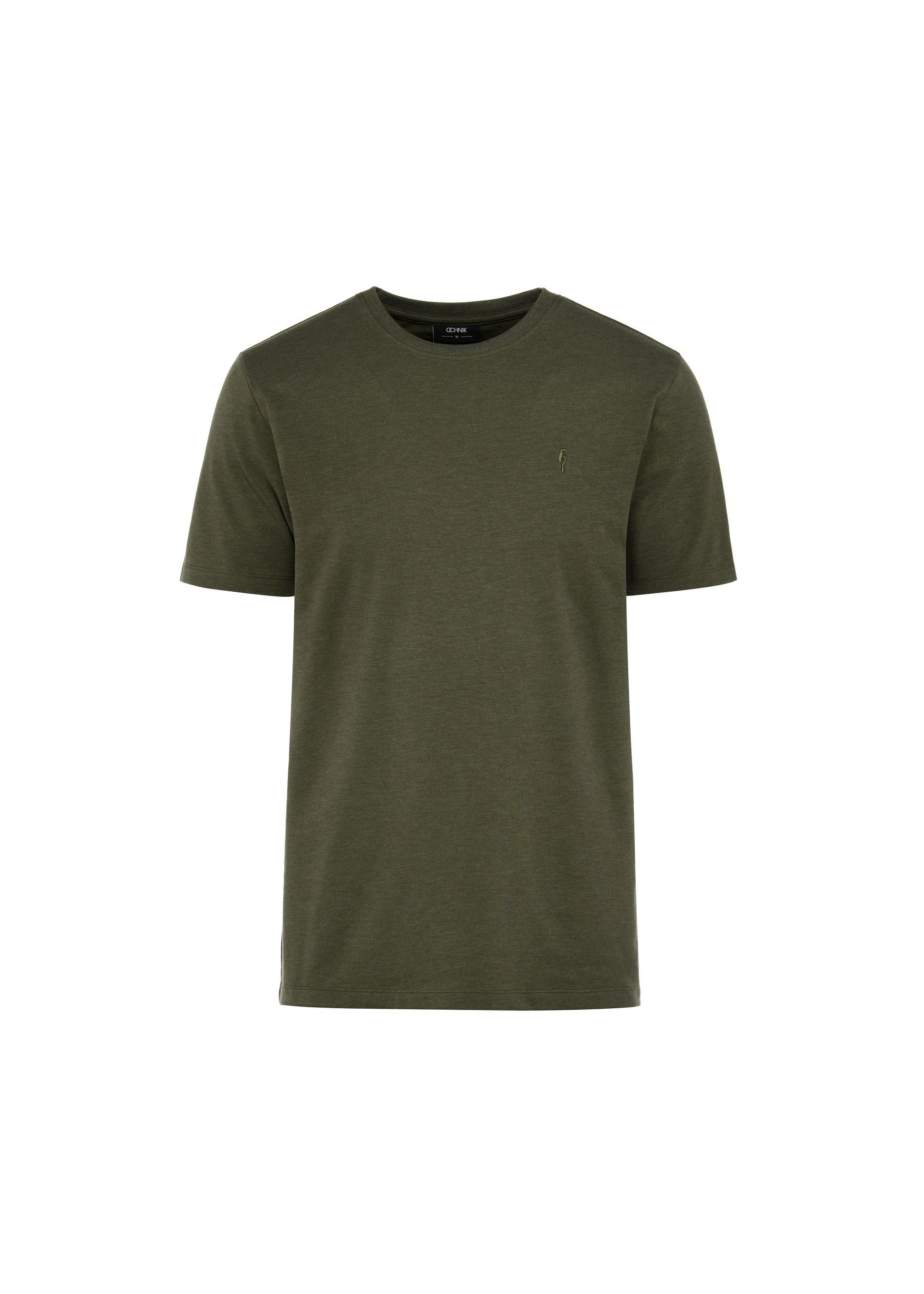 Bawełniany T-shirt męski w kolorze khaki TSHMT-0120-55(W25)-01