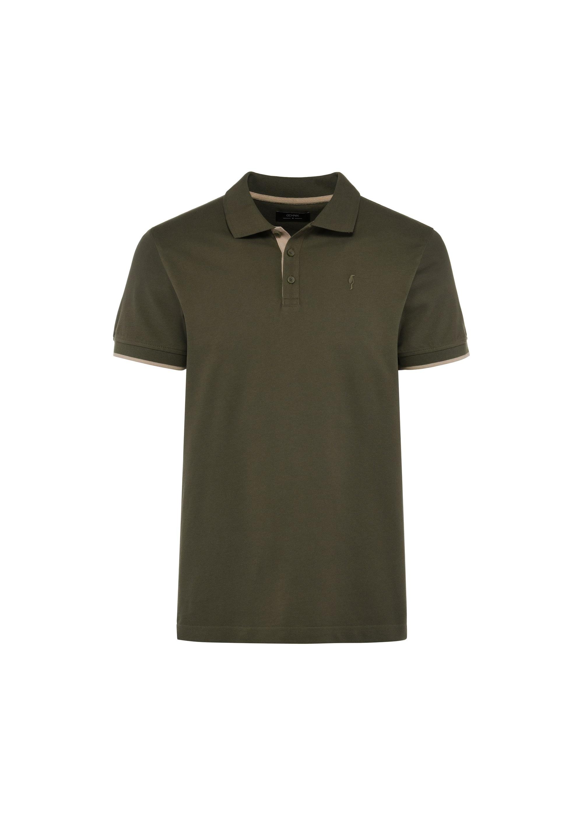 Khaki koszulka polo męska z bawełny POLMT-0045B-55(W25)-06