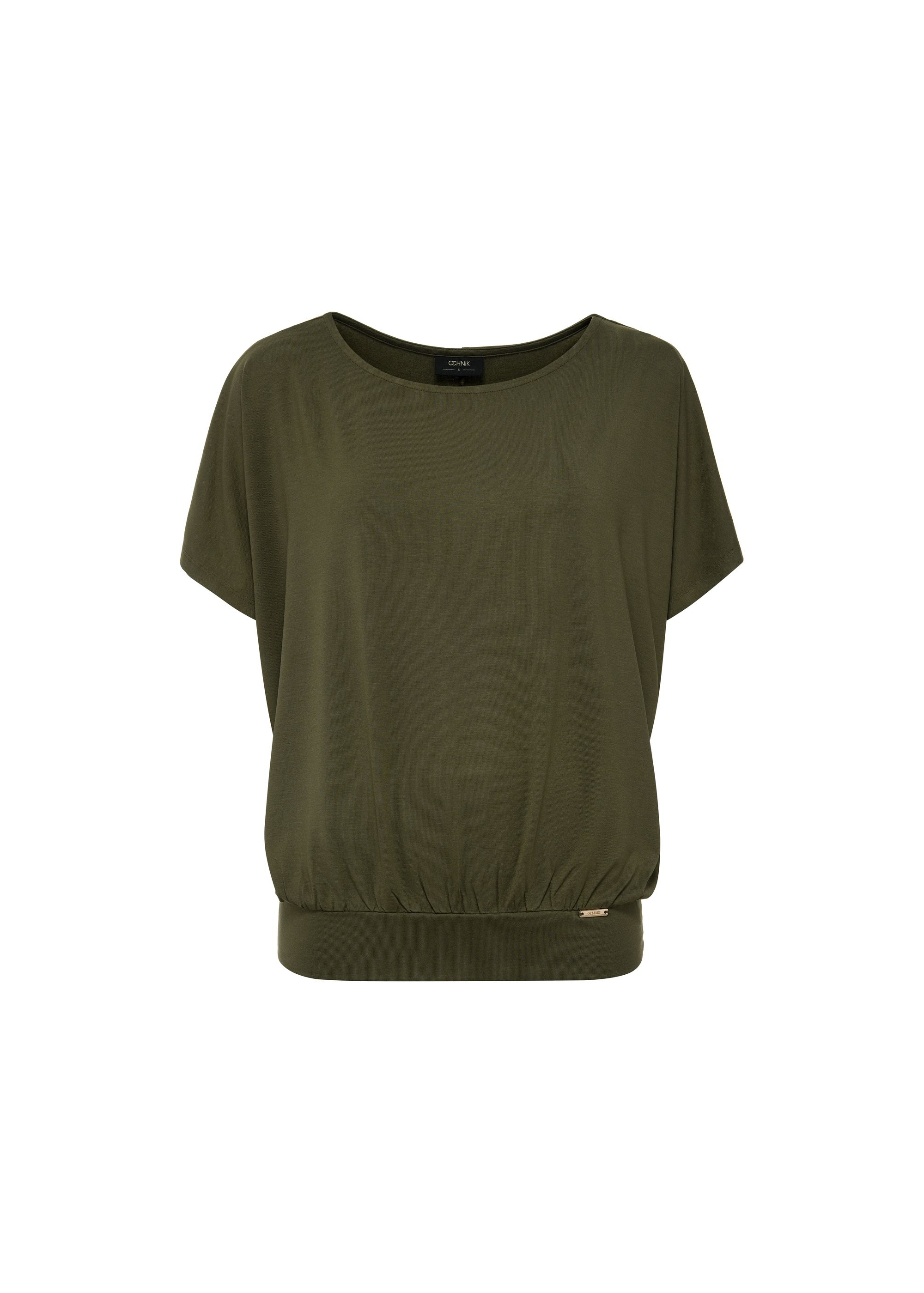 Bluzka khaki ze ściągaczem damska BLUDT-0170-54(W25)-04