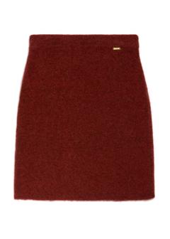 Ruda ołówkowa spódnica z wełną z alpaki SPCDT-0139-3D(Z26)
