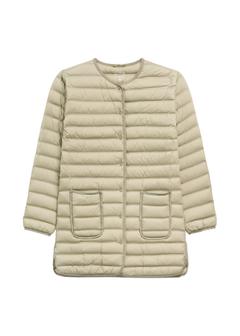 Oliwkowa kurtka damska z naturalnym ociepleniem KURDT-0636-8E(W26)