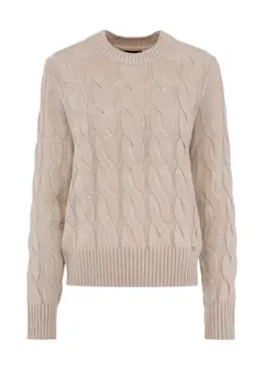 Beige women's sweater with a decorative weave SWEDT-0210-81(Z24)