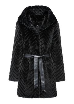 Czarne futro damskie z paskiem FUTDP-0046-99(Z25)