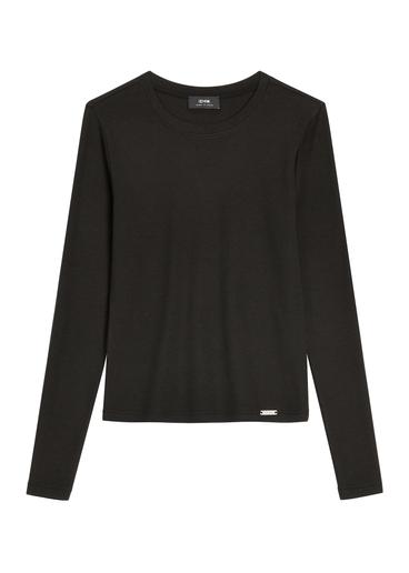 Czarny prążkowany longsleeve damski LSLDT-0058-99(Z26)