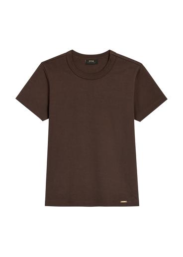 Ciemnobrązowy bawełniany T-shirt damski TSHDT-0144-1I(Z26)