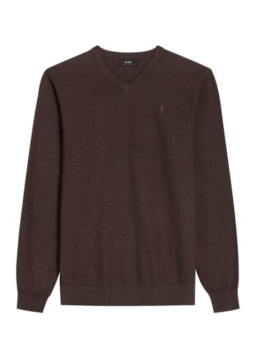 Ciemnobrązowy sweter męski z logo SWEMT-0159A-1I(Z26)