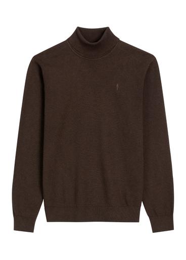 Sweter męski z golfem w kolorze ciemnobrązowym SWEMT-0095B-1I(Z26)