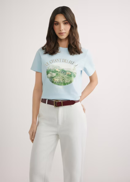 Niebieski t-shirt damski z nadrukiem