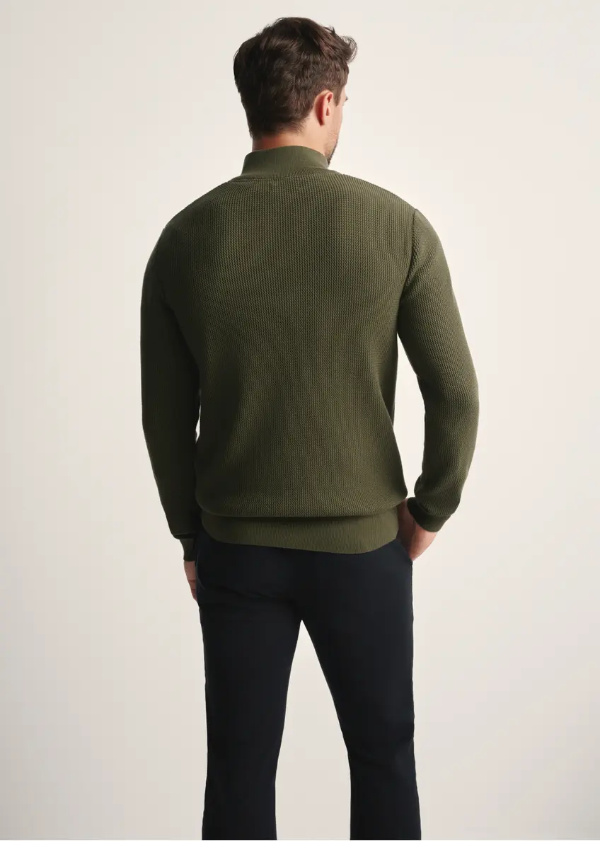 Sweter męski khaki z suwakiem SWEMT-0167-55(Z25)