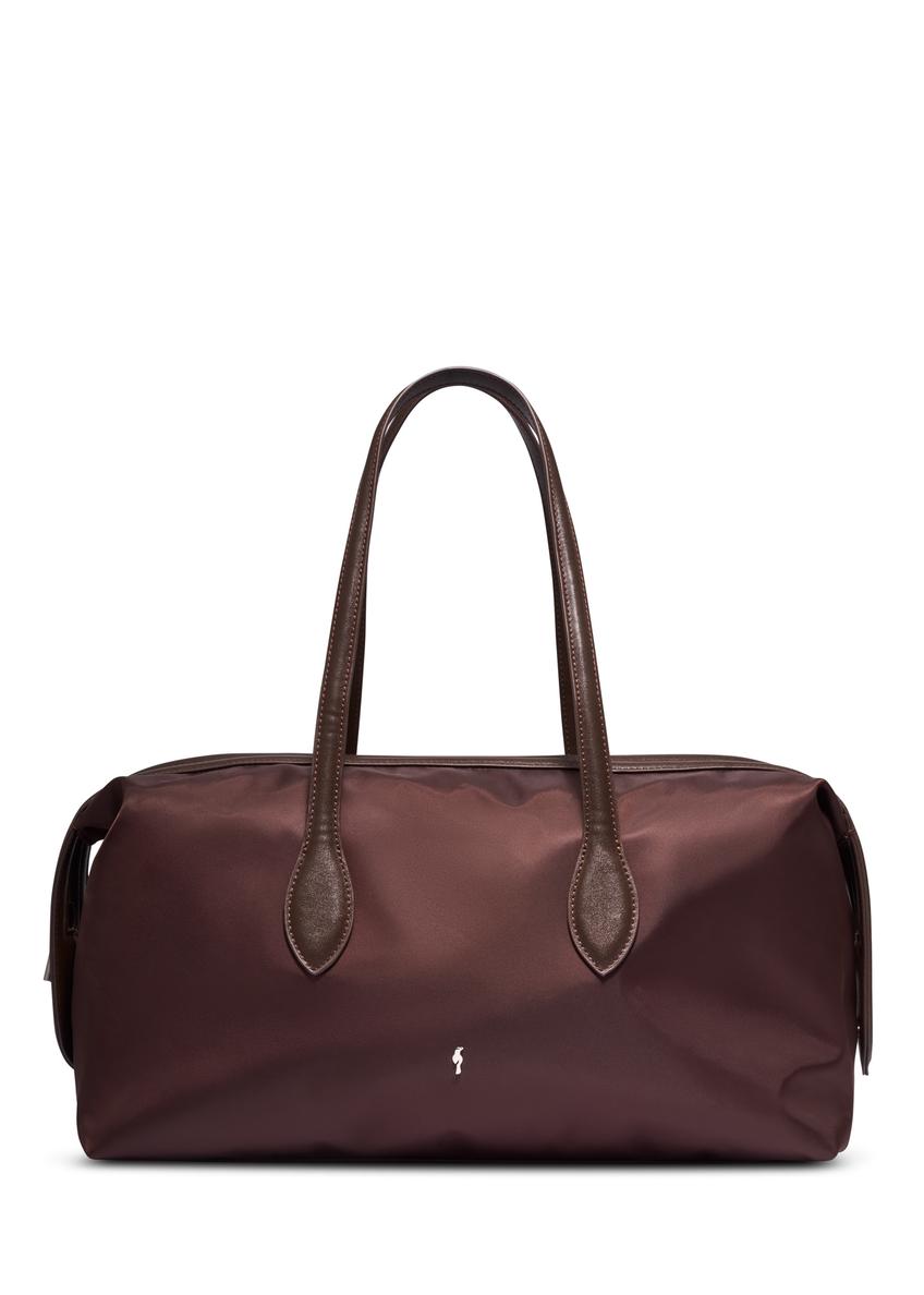 Duża torba ciemnobrązowa typu shopper TOREN-0354-1I(Z26), widok produktu z przodu na białym tle.
