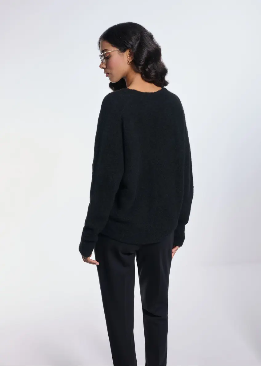 Black woolen women's sweater SWEDT-0215-99(Z24)