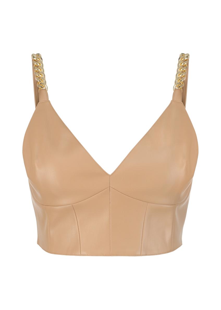 Beżowy top z imitacji skóry TOPDP-0001-81(W23)-05