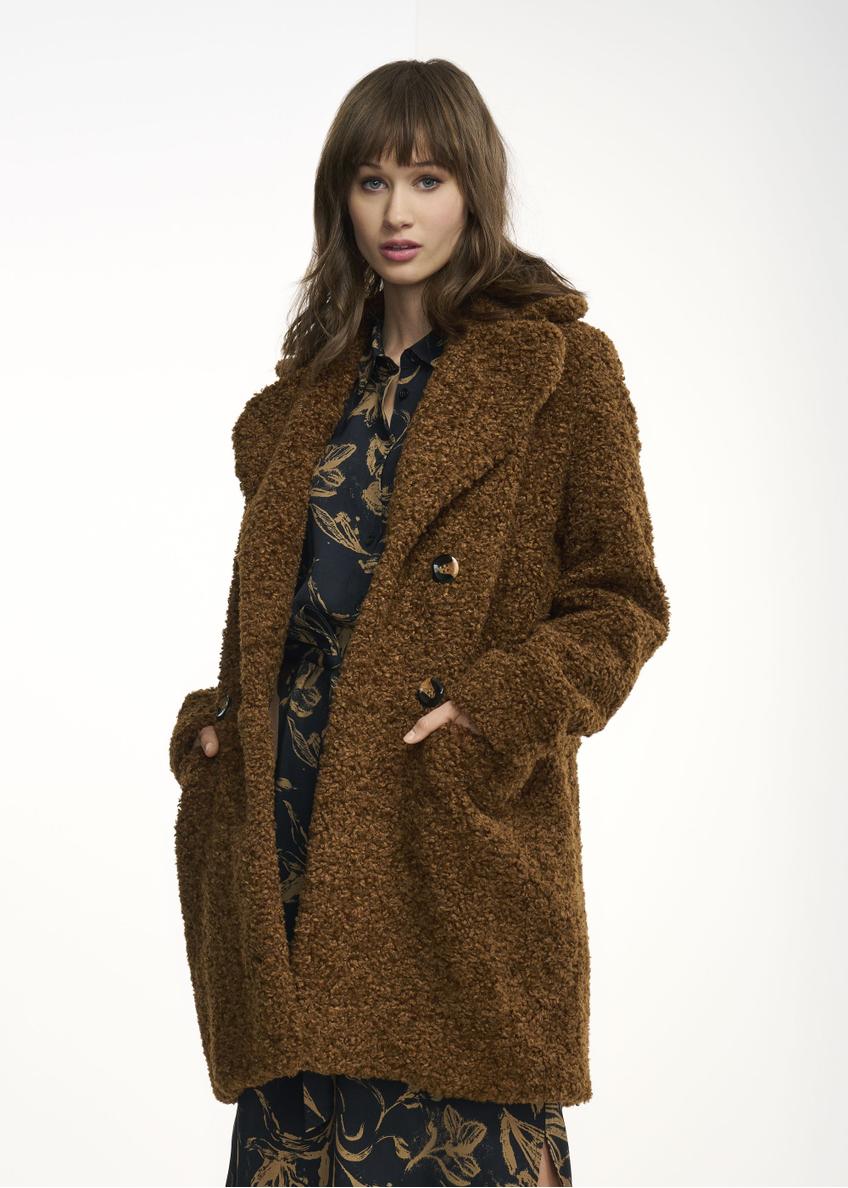 Women's brown fur coat FUTDP-0017A-24(Z23)-01