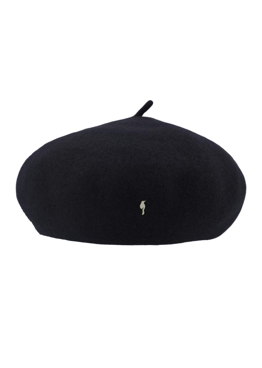 Czarny wełniany beret damski CZADT-0234-99(Z26) - widok produktu z przodu, na białym tle. 