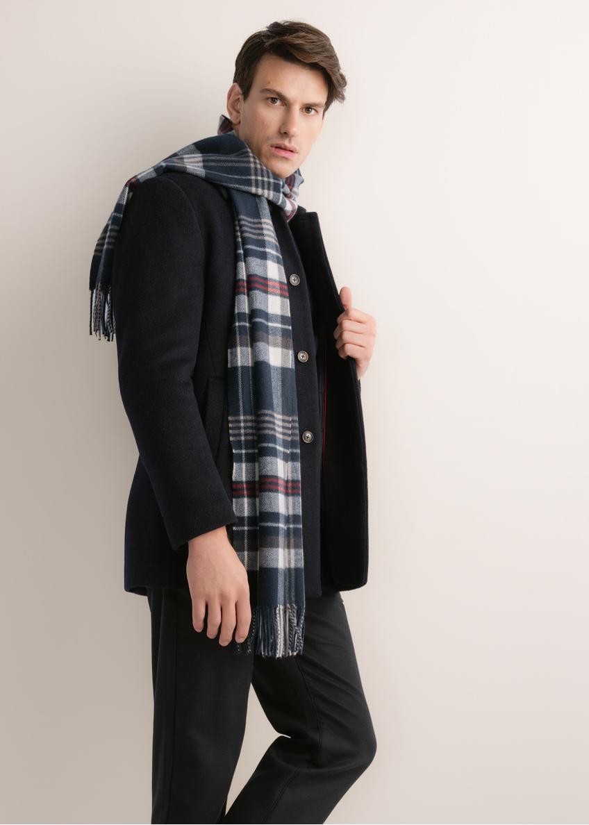 Granatowy szalik męski w kratkę z wełną SZAMT-0085-7I(Z26)