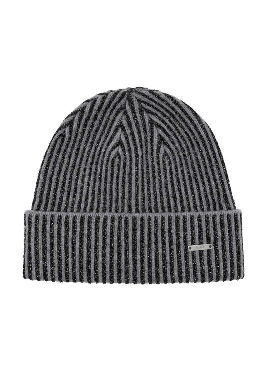 Szaro-czarna czapka zimowa damska CZADT-0171-95(Z23)-02