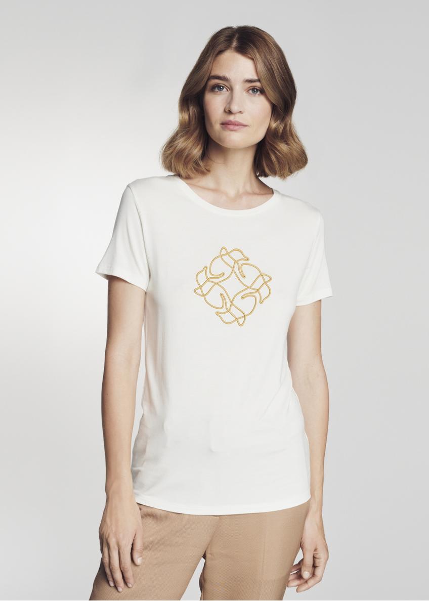Kremowy T-shirt damski z wilgą TSHDT-0078-16(Z21)