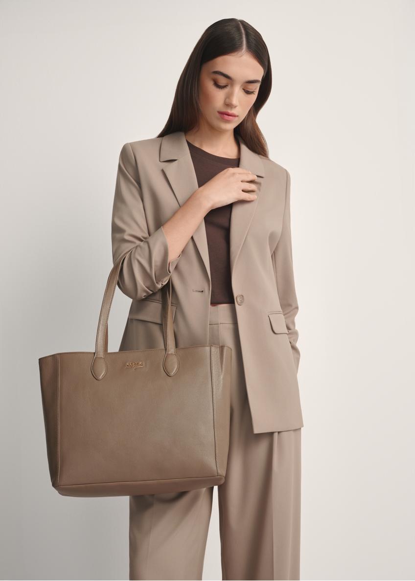 Ciemnobeżowa skórzana torebka shopper damska TORES-0971F-1K(W26)