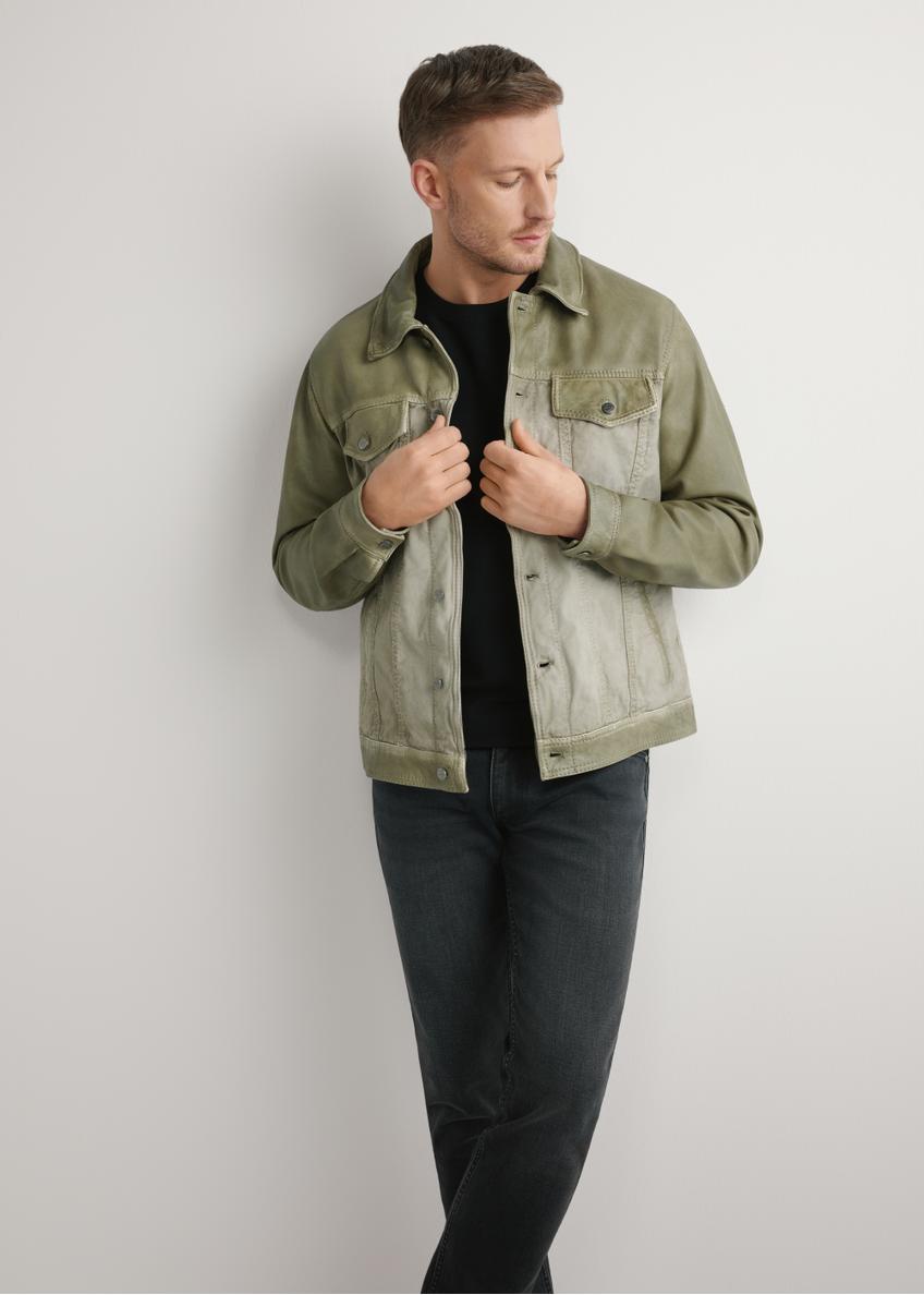 Skórzana oliwkowa kurtka męska KURMS-0404-8F(W26)