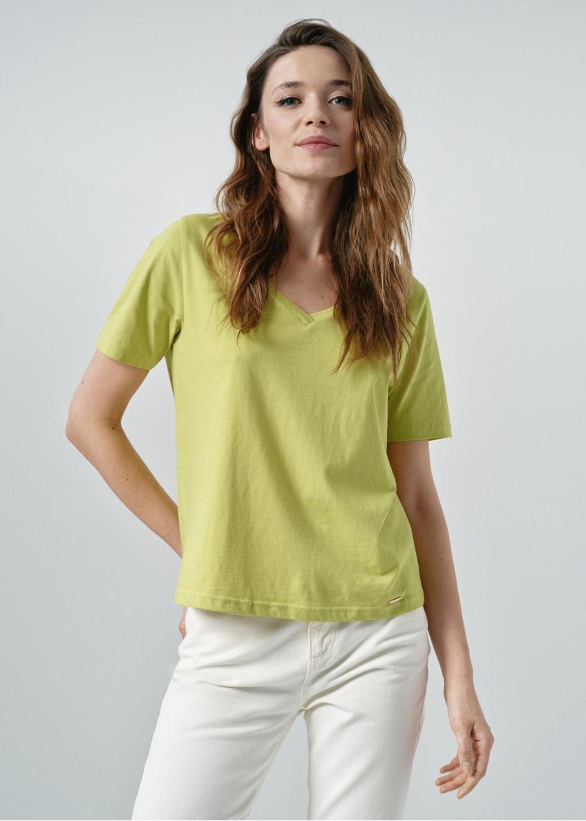 Limonkowy T-shirt damski basic TSHDT-0120-52(W24)