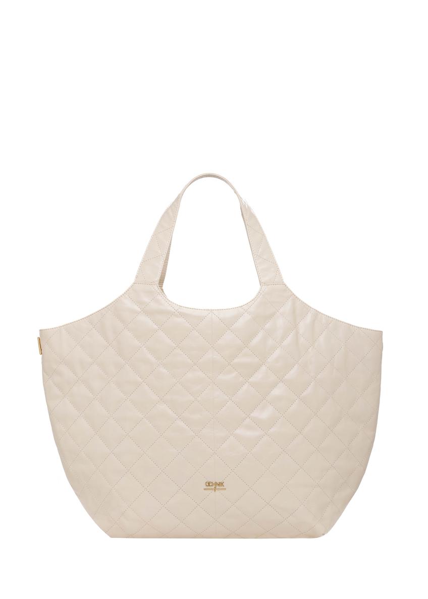 Skórzana duża pikowana torebka damska TORES-1306-0B(W26), widok produktu z przodu na białym tle.