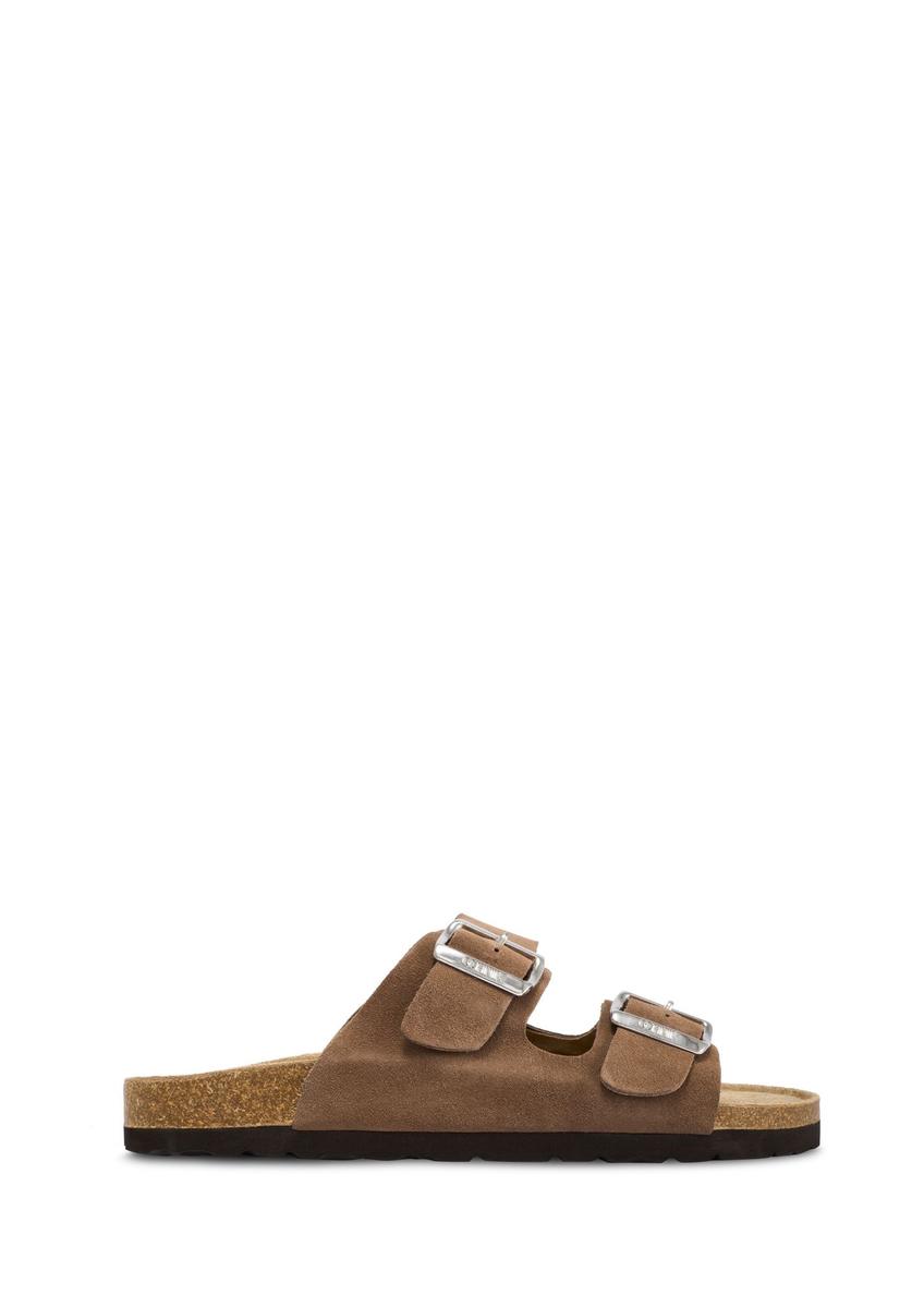 Skórzane klapki męskie w kolorze camelowym BUTYM-0495-1D(W26)