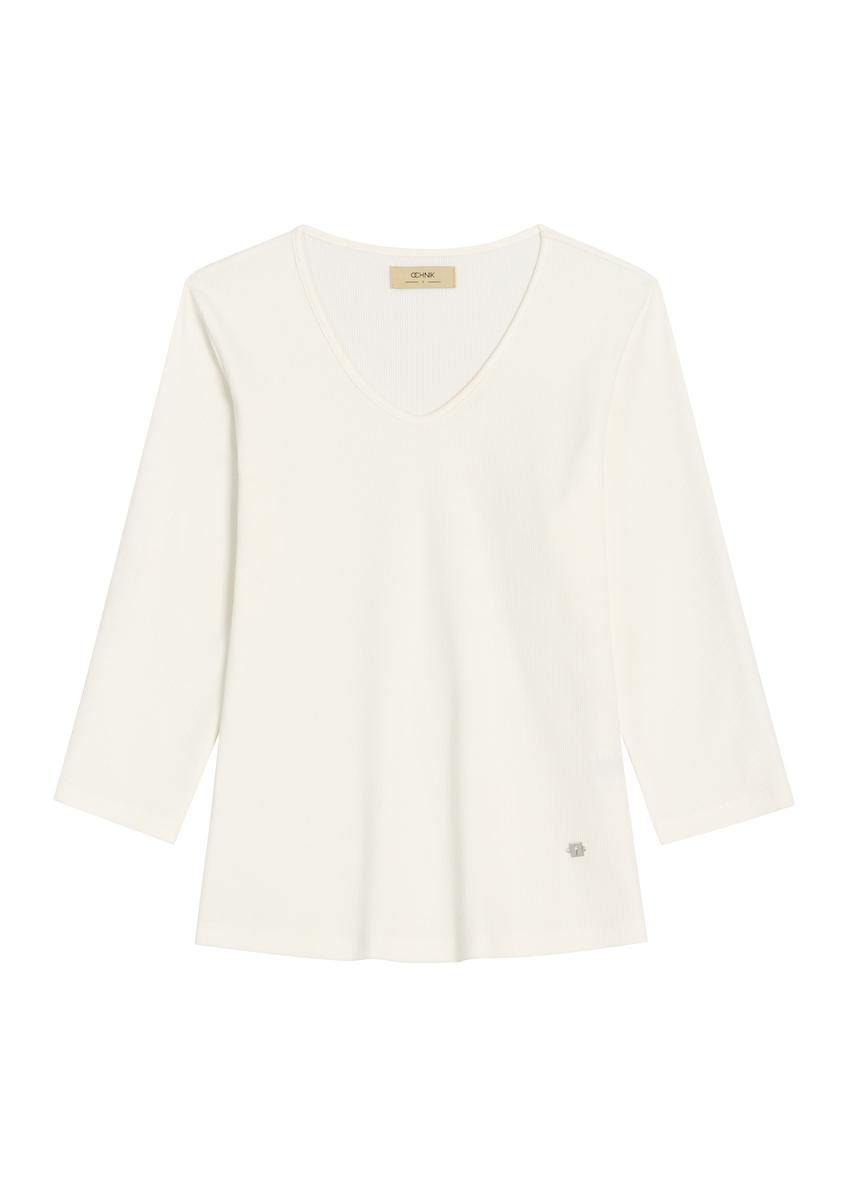 Kremowa bluzka damska z dekoltem V-neck LSLDT-0036-0B(Z26)