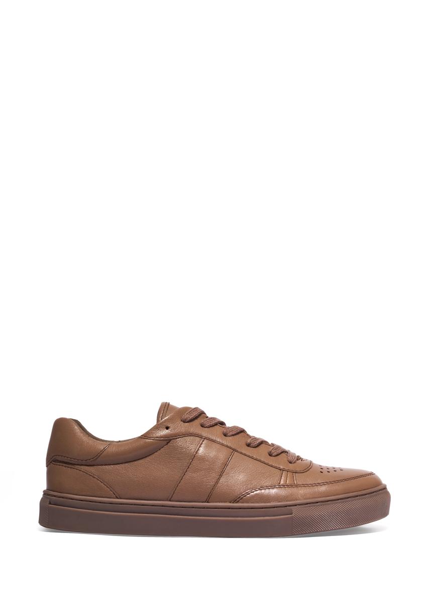 Skórzane sneakersy damskie w kolorze chłodnego beżu BUTYD-1294-1K(Z26), widok produktu z boku na białym tle.