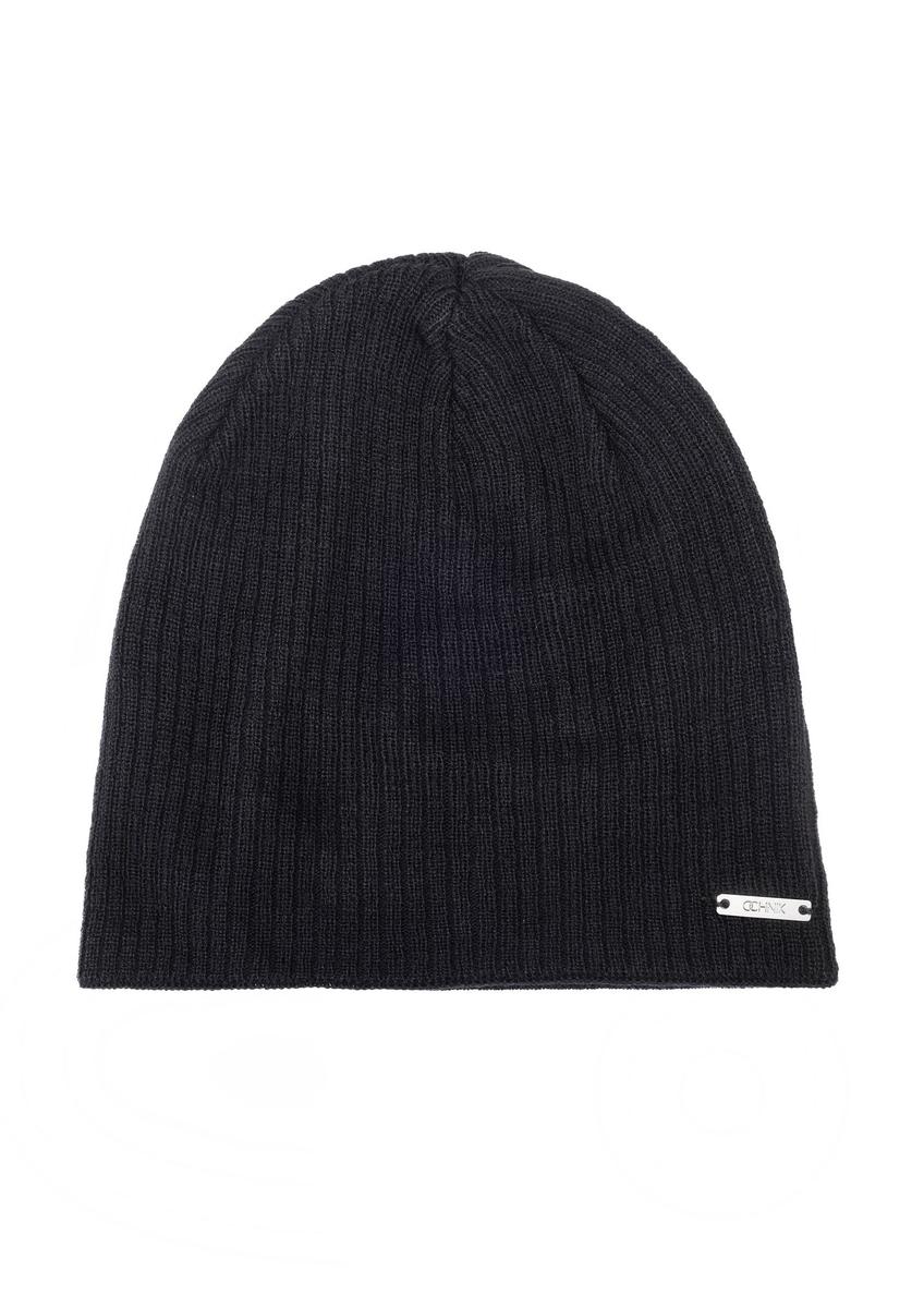 Classic black men's winter cap CZAMT-0046A-99(Z24)