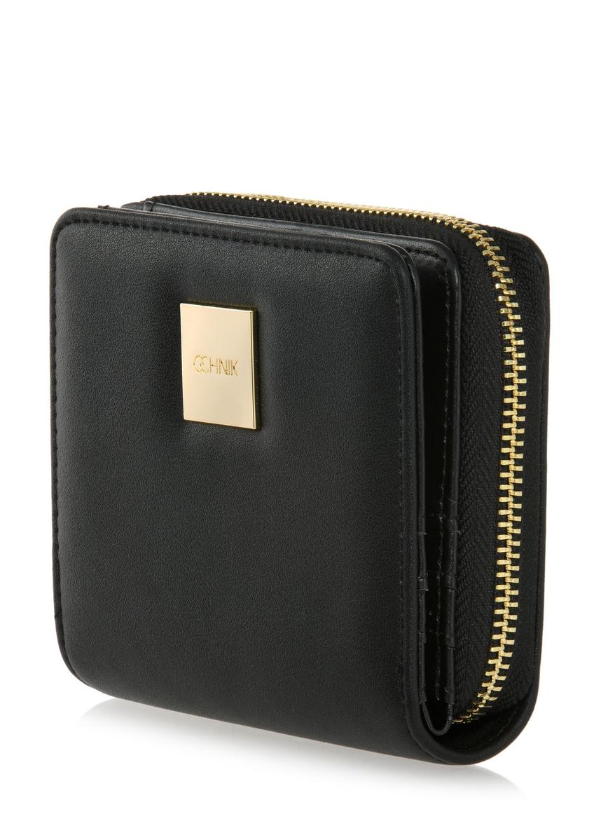 Mały czarny portfel damski z logo POREC-0366-99(W24)