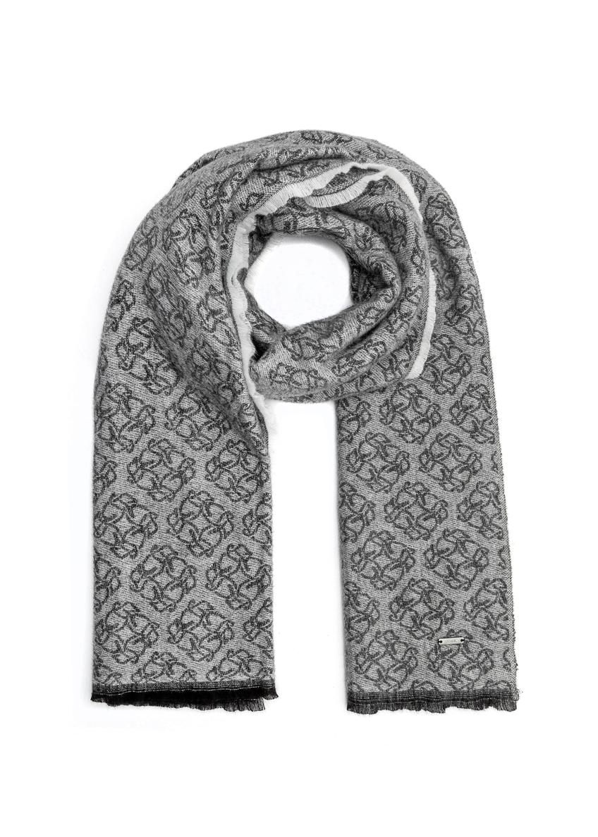 Duży szary szalik damski w monogram SZADT-0130A-91(Z25), widok produktu od przodu na białym.